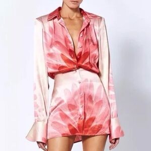 Alexis Vento Mini Shirt Dress Red Feather Print Large